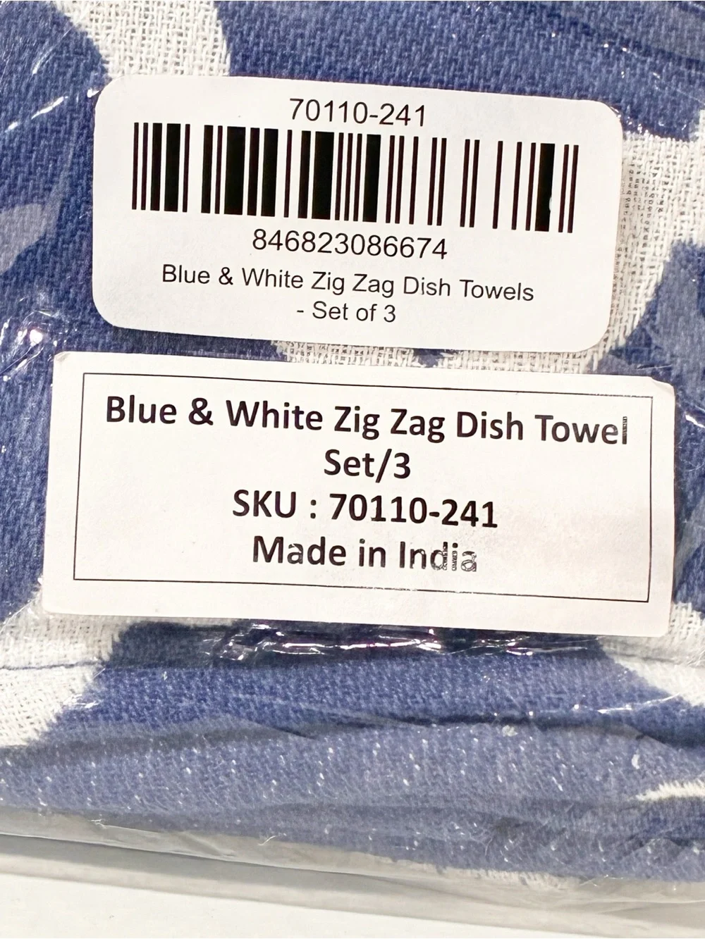 MacKenzie-Childs Blue & White Zig Zag Kitchen Dish Towels Set of 3 NEW